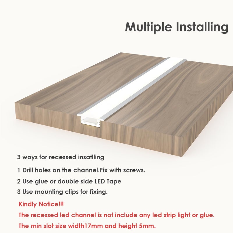 Besseto 10 Pack 3.3ft 1M Recessed LED Aluminum Channel Black,LED Strip Light Diffuser Aluminum Channel Profile Housing Track for 12mm Width Strip Light - Image 5